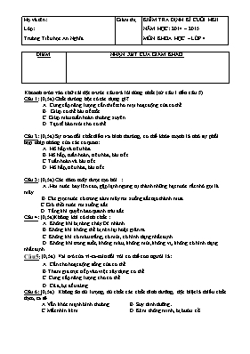 Đề kiểm tra định kì cuối học kì II lớp 4 - Năm học 2014-2015 - Trường Tiểu học An Nghĩa